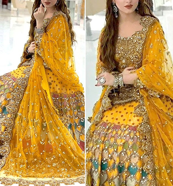 Luxury Mirror & Handwork Heavy Embroidered Net Mehndi Bridal Lehenga Dress 2022 (Unstitched) (CHI-663)