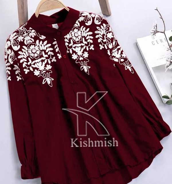 Maroon Linen Embroidery Stitch kurti For Woman  (K-107)