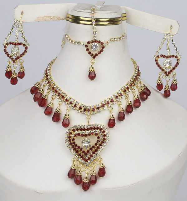 Maroon Heart Jewelry Sets Earing and Matha Patti  (PS-374) 