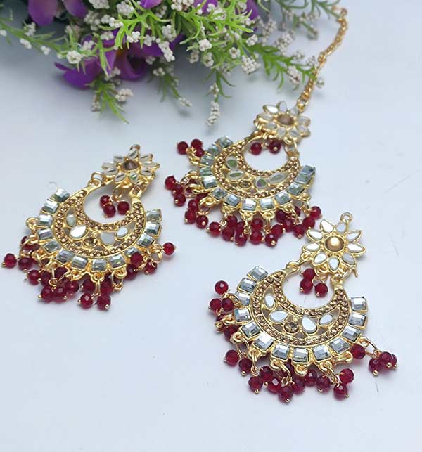 Mirror Earring With Matha Patti (ZV:10840)