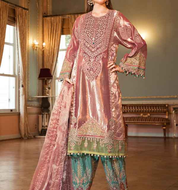 Mysoori Embroidered Suit With Embroidered Silk Trouser (Unstitched) (CHI-427)