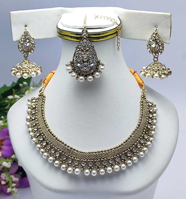 Antique Necklace Set Earring Matha Patti (ZV:7463)