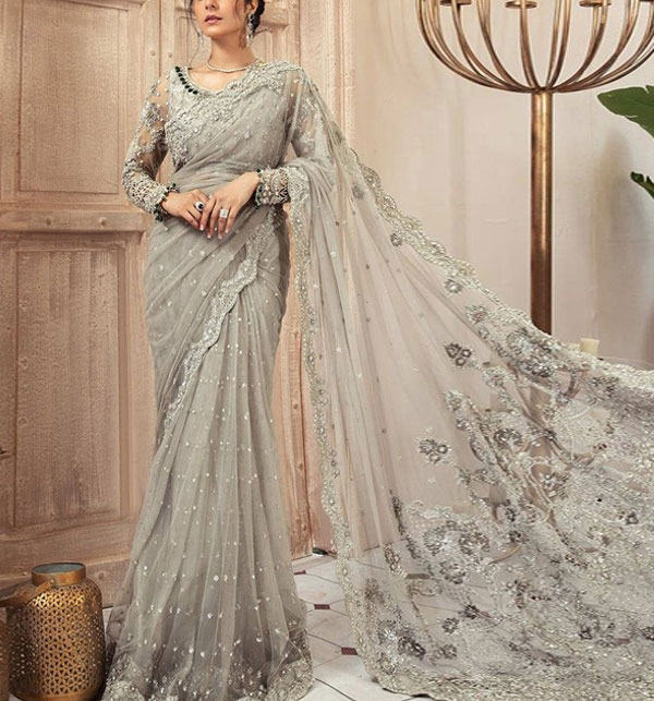 Net Full Heavy Embroidered Saree (Unstitched) (CHI-877)