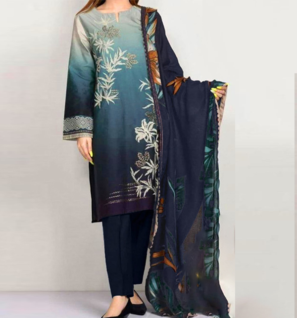 Dhanak Embroidered Dress With Dhanak printed Shawl (KD-169)