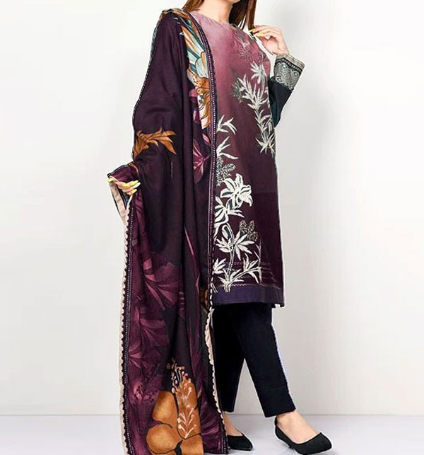 Khaddar Embroidery Dress with Wool Shawl Dupatta (Unstitched) (KD-170)