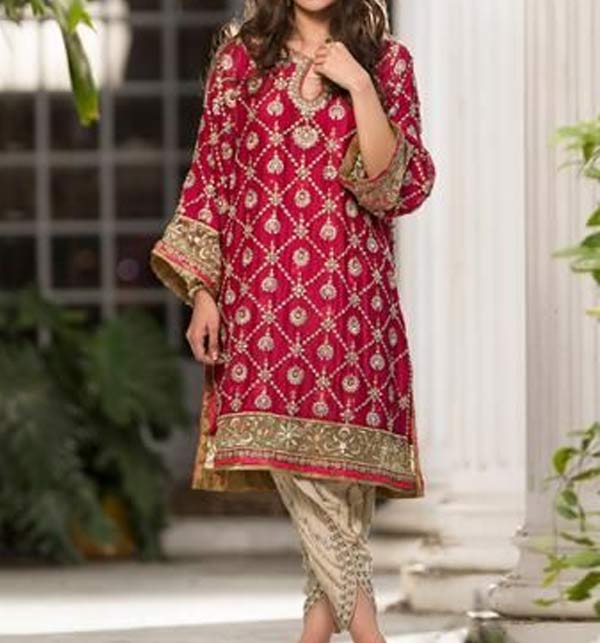 Velvet Full Heavy Embroidery Dress With Jamawar Trouser 2-Pec Suite (Unstitched) (CHI-548)