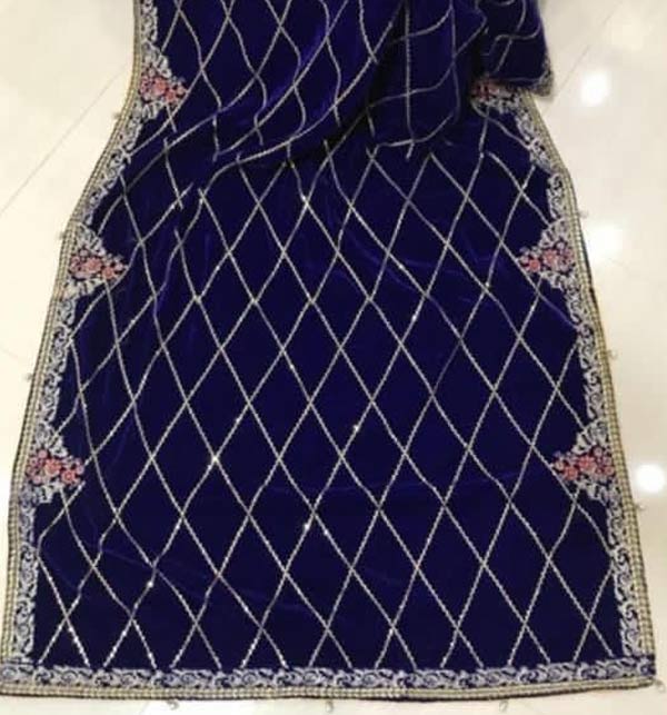 Lastest Velvet Blue Heavy Embroidered Shawl (Shawl 39)