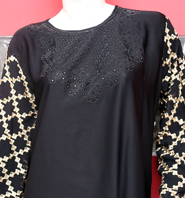 Nida Fabric Black Embroidered Abaya 2019 With Scarf (AB-49) 