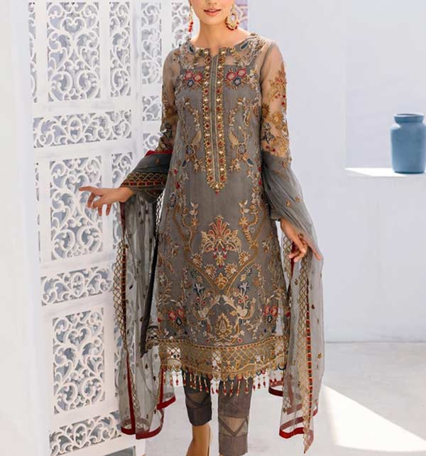 Organza Heavy Embroidered Dress With Spengle Work on Duppata (UnStitiched) (CHI-705)