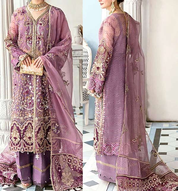 Heavy Embroidered Organza Party Wear Dress (UnStitched) (CHI-755)
