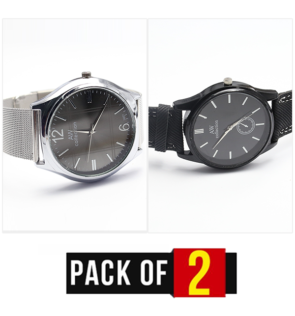 Pack Of 2 AW Collection Gents Men Watch - (Black & Grey) - (CW-107 & CW-108)