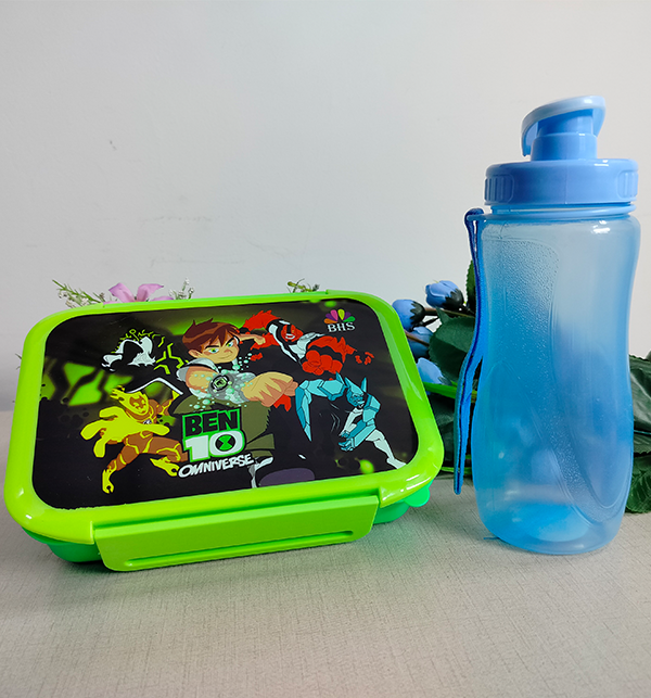 Pack of 2 Ben 10 School Lunch Box with Fork + School Water Bottle