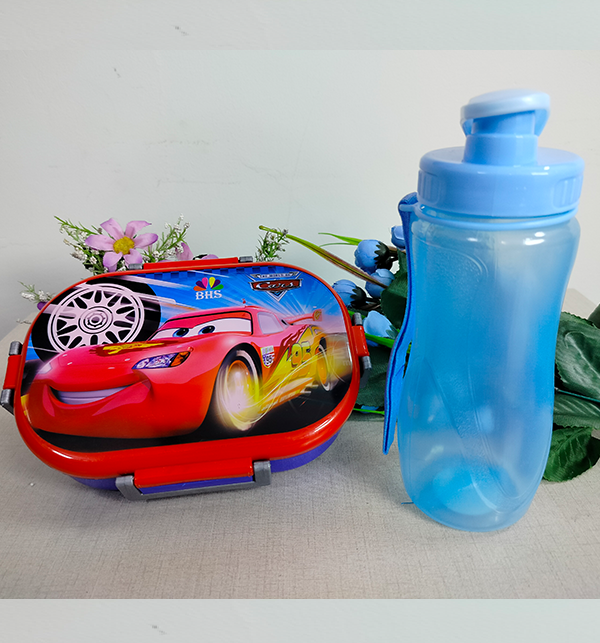 Pack of 2 Cars Lunch Box For kids + School Water Bottle