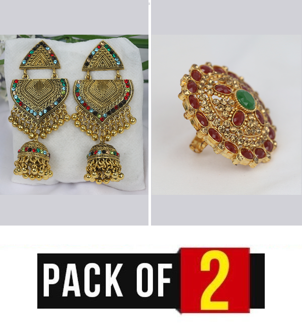 Pack OF 2 jewelry Deal For Girl Ring + Earing (JL-25) & (RH-11)