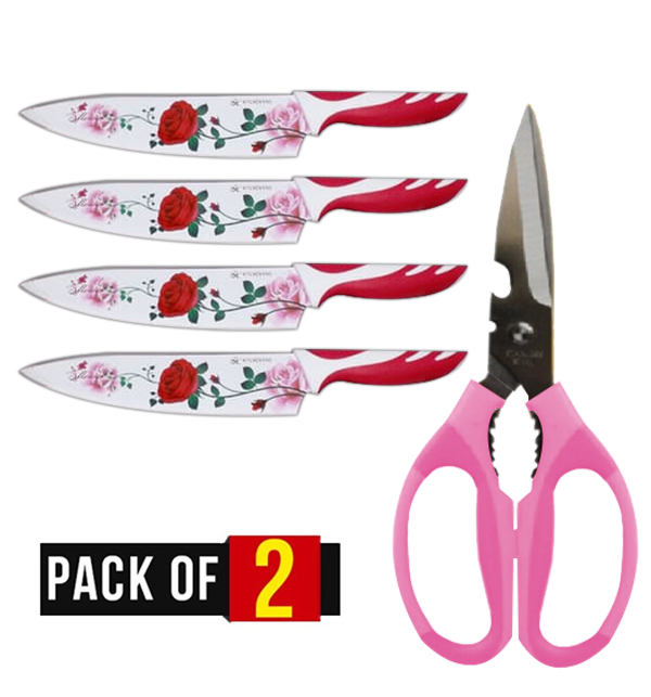 Pack of 2 - Kitchen Knives + Scissor