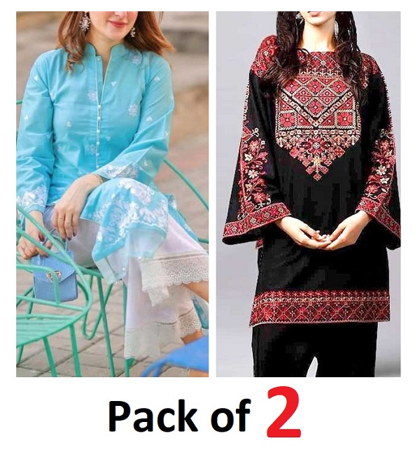 Pack of 2 - Linen Full Heavy Embroidered Dress 2 Pcs (UnStitched) (Deal-93)