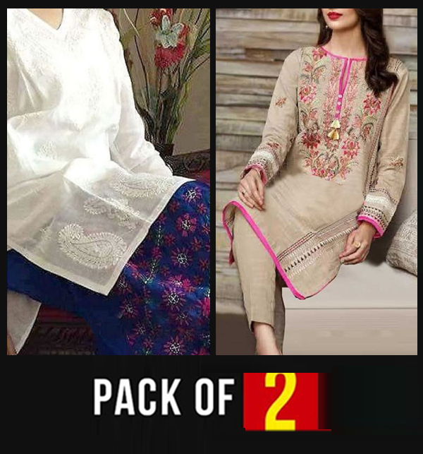 Pack of 2 Deal - Linen Full Heavy Embroidered 2 Pcs Dress (UnStitched) (Deal-94)