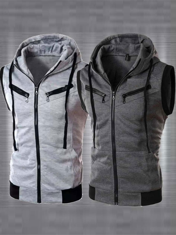 Pack of 2 - Sleeveless Zipper Hoodies Jaqueta Front