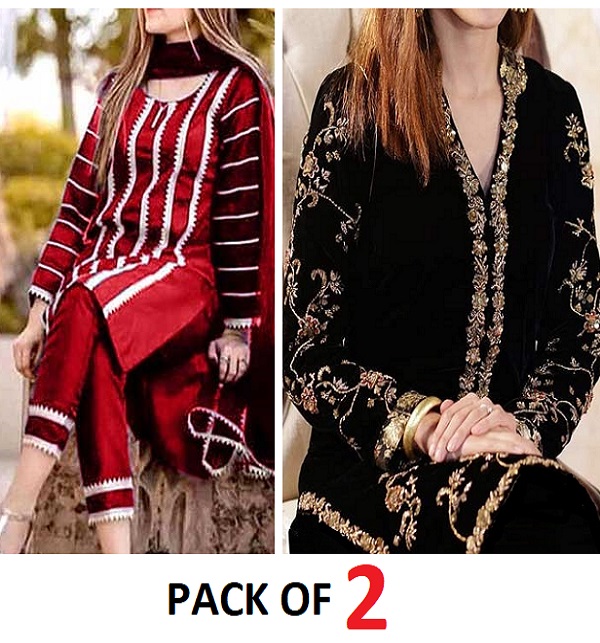 Pack OF 2 Summer Lawn Full Heavy Embrodiery Dress (2 Pec Unstitched Dress) (DEAL-44)
