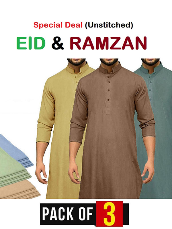 Pack of 3 - Orignal Soft Cotton Men's Kameez Shalwar Unstitched