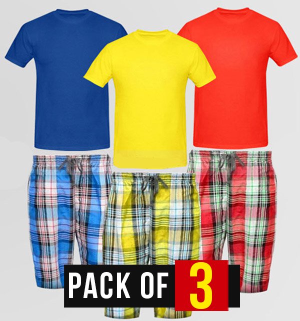 Pack of 3 Plaid Shorts with 3 Plain T-Shirts