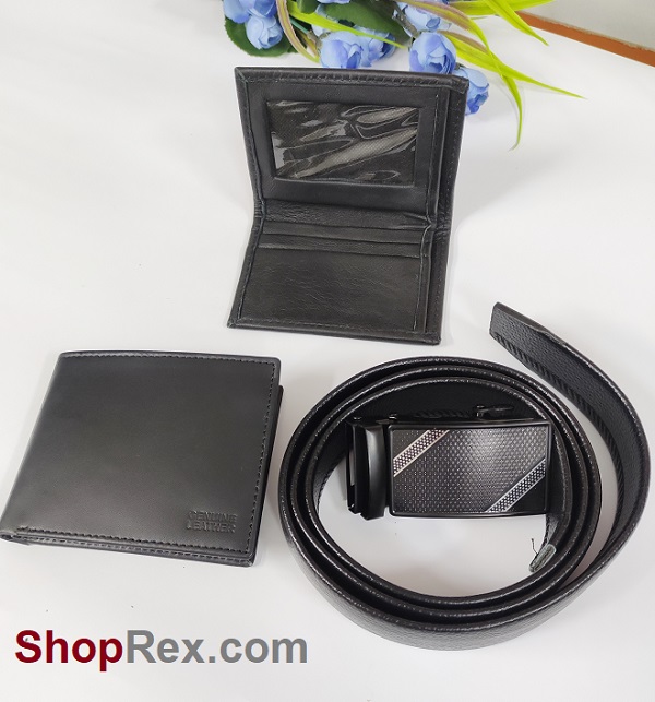 Pack of 3 - Leather Wallet Card Holder & Best Quality Rexine Belt (GIFT-2)