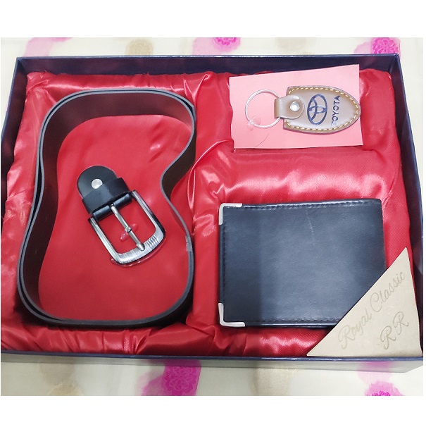 Gift Set With Leather Belt Keychain & Leather  Wallet