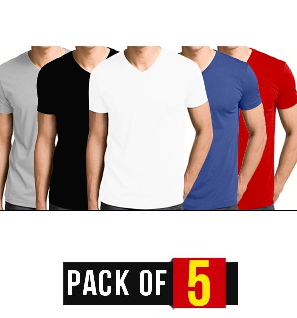 Summer Pack Of 5 - Half Sleeve V Neck T-Shirts (DT-07)
