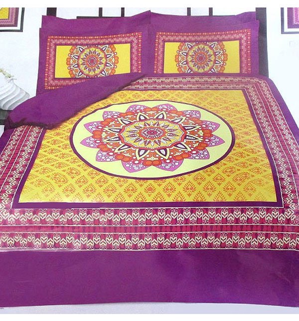 Panel Design Egyptian Cotton Bed Sheet with 2 Pillow Covers (EC-12)