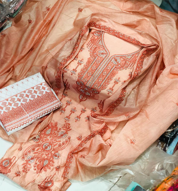 Paper Cotton Heavy Embroidered Dress With EMB Dupatta & EMB Trouser (Unstitched) (DRL-1714)