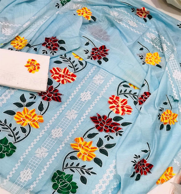 Paper Cotton Heavy Embroidered Dress With EMB Dupatta & EMB Trouser (Unstitched) (DRL-1665)