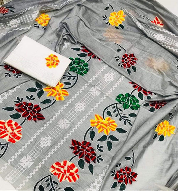 Paper Cotton Heavy Embroidered Dress With EMB Dupatta & EMB Trouser (Unstitched) (DRL-1668)	