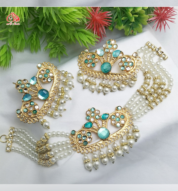 Pearl Choker Set With Earring Matha Patti (ZV:12541)