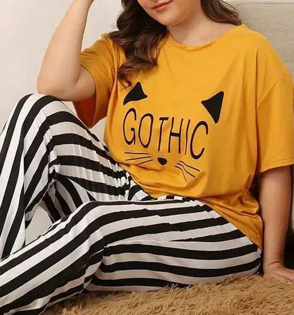 Gothic Night Dress Printed T-shirts With Striped Trouser
