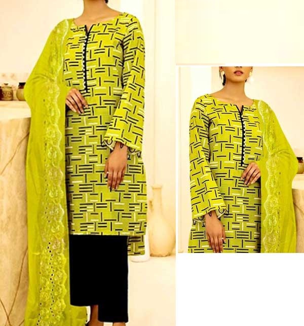 Digital Print Lawn Dress 2022 with Embroidered Bamber Chiffon Dupatta  (Unstitched) (DRL-991)