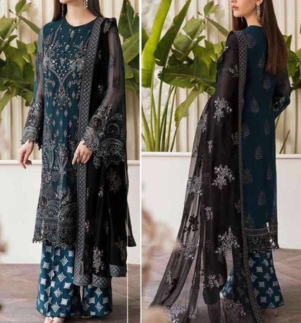 Pure Chiffon Embroidered Party Wear Suits With Chiffon Duppata (Unstitched) (CHI-778)