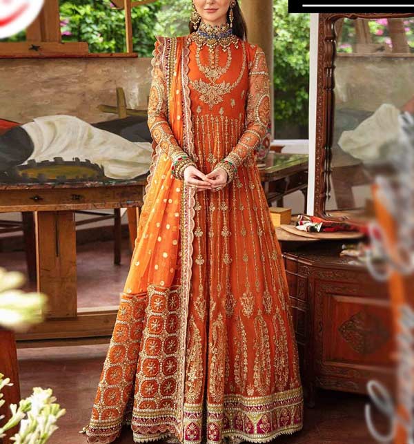 Pure Organza Embroidered Party Wear Dress With Zari Stonework With Dyed Organza Duppata Unstitched (CHI-626)