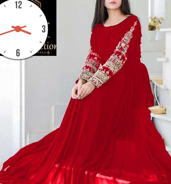 Ready Made Embroidered Red Chiffon Maxi with Inner (CHI-573)	