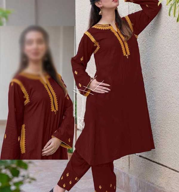 Readymade Embroidered Pocket Casual Stitched 2pc Suit. (LN-292)