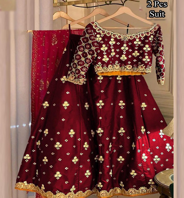 Readymade Raw Silk Full Heavy Embroidered Choli Lehenga Dress For Girls (RM-52)