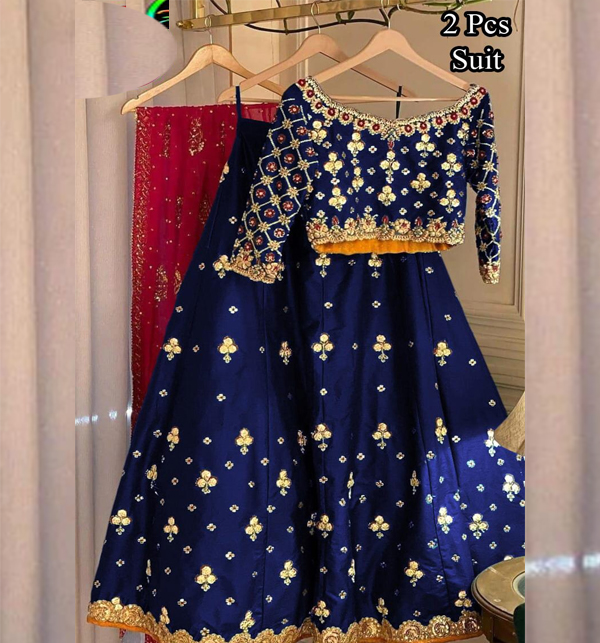 Readymade Heavy Embroidered Raw Silk Choli Lehenga Dress For Girls (RM-54)