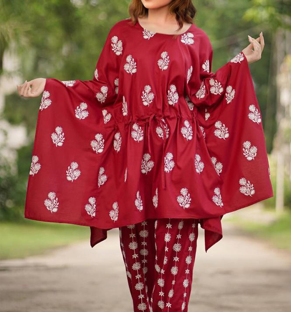 Stitched Linen Full Heavy Embroidered Poncho Style Shirt Full Heavy Emb Trouser (2 Pieces) (RM-36)