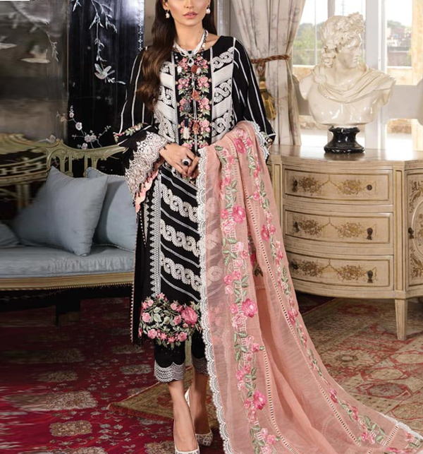Luxury Cotton Lawn Fully Embroidered Dress with Embroidered Organza Dupatta (UnStitched) (DRL-1438)