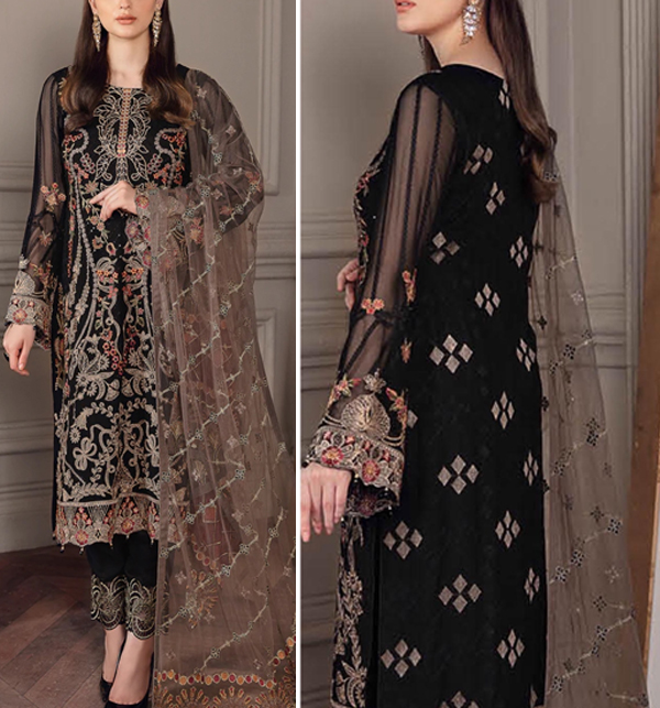 Heavy Embroidered Black Chiffon Party Wear Dress 2023 (UnStitched) (CHI-816)