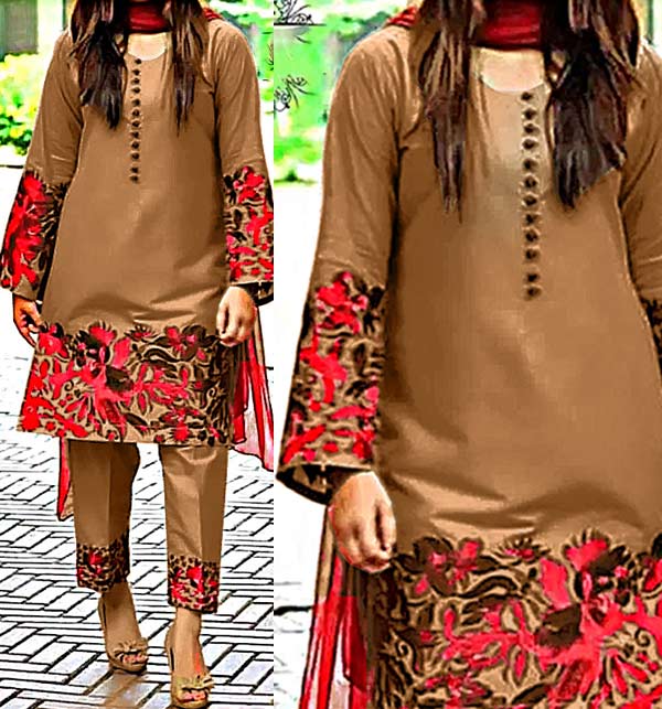 Silk Sequins Front Full Heavy Embroidered Dress Trouser Embroidery (2 Pieces) Suite (CHI-790)