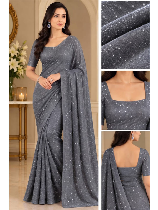 Shimmer Moonlight Unstitched Dark Grey Saree Elegant Wedding Wear 7 Meter Fabric For Saree and Blouse (CHI-1168)
