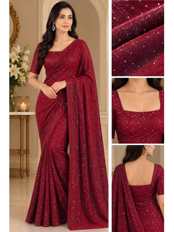 Shimmer Moonlight Un Stitched Red Saree Elegant Wedding Wear 7 Meter Fabric For Saree and Blouse (CHI-1167)