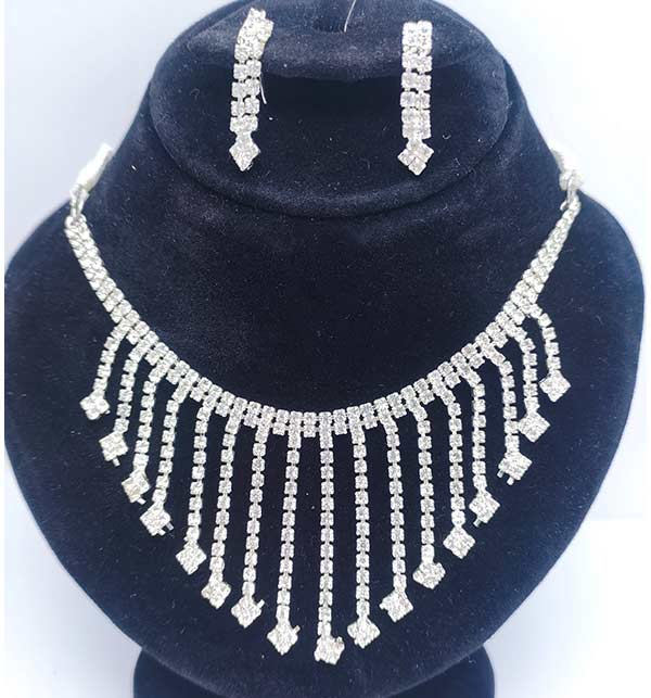 Silver Zircon Necklace Sets With Earring (ZV:9702)