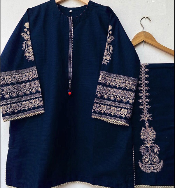 Stitched Silk Embroidered Dress With Embroidered Trouser 2 Pcs (RM-91)