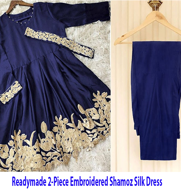 Stitched 2-Piece Embroidered Shamoz Silk Dress  For Girls (RM-11)